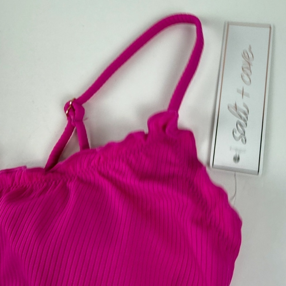 Salt + Cove Bikini Top Juniors Size Medium Pink Ruffle Ribbed Swim NWT - Picture 3 of 7